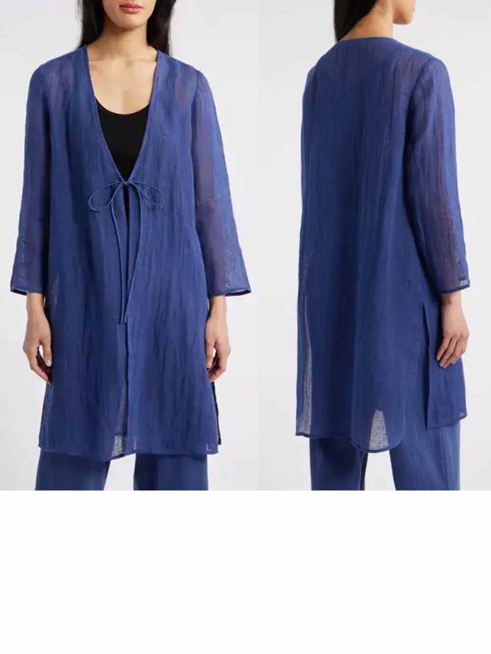 Eileen Fisher Tie Front Gauzy Organic Linen Jacket